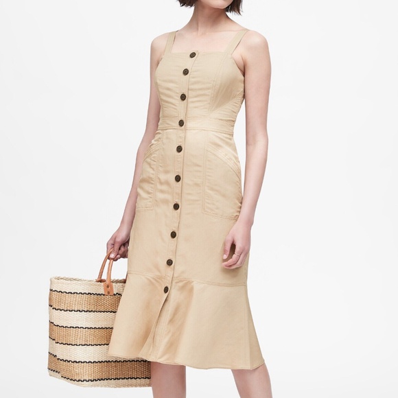 NWT Banana Republic Linen Blend Button Midi Dress